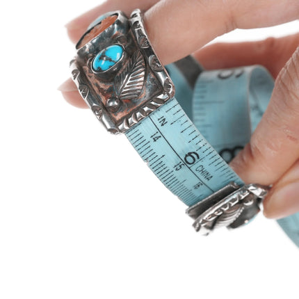 6.5" Vintage Native American sterling silver, coral, turquoise Watch cuff bracelet - Estate Fresh Austin