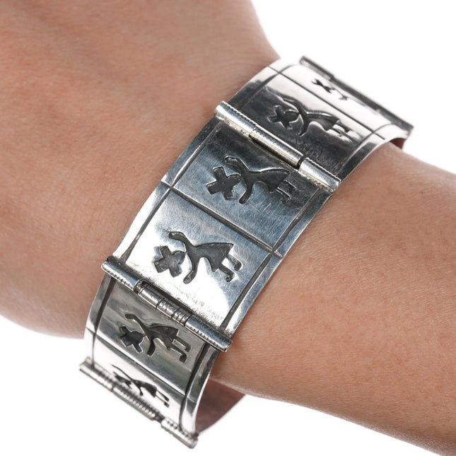 6.5" Vintage Native American silver Kachina dancer link bracelet - Estate Fresh Austin