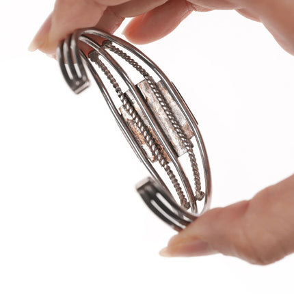 6.5" Vintage Native American silver Maltese Cross cuff bracelet with turquoise - Estate Fresh Austin