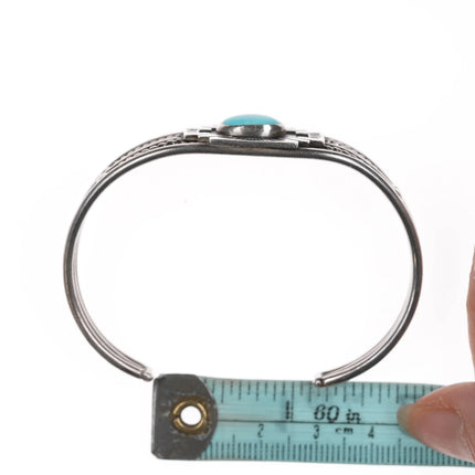 6.5" Vintage Native American silver Maltese Cross cuff bracelet with turquoise - Estate Fresh Austin