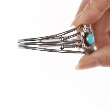 6.5" Vintage Native American silver Maltese Cross cuff bracelet with turquoise - Estate Fresh Austin