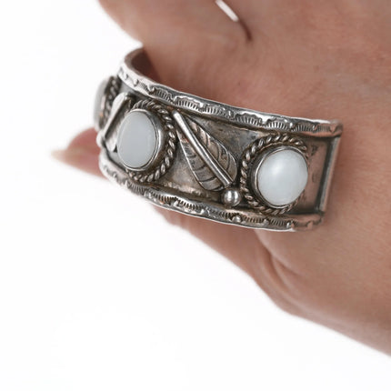 6.5" Vintage Native American silver Mother of pearl cuff bracelet - Estate Fresh Austin