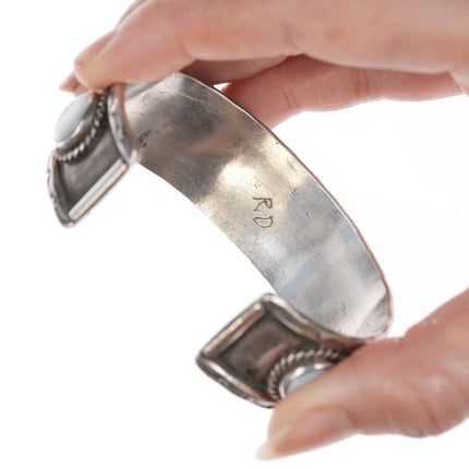 6.5" Vintage Native American silver Mother of pearl cuff bracelet - Estate Fresh Austin