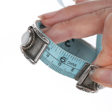 6.5" Vintage Native American silver Mother of pearl cuff bracelet - Estate Fresh Austin