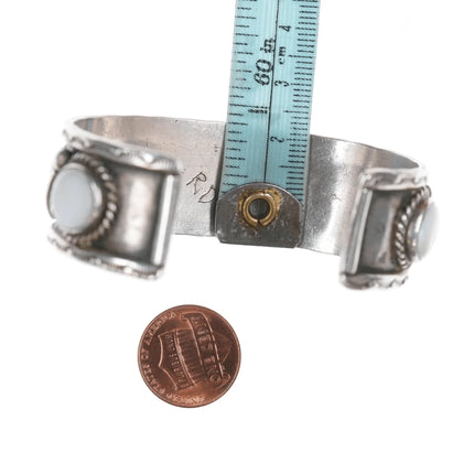 6.5" Vintage Native American silver Mother of pearl cuff bracelet - Estate Fresh Austin