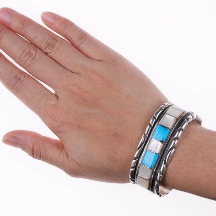 6.5" Vintage Navajo turquoise/shell sterling silver cuff bracelet - Estate Fresh Austin