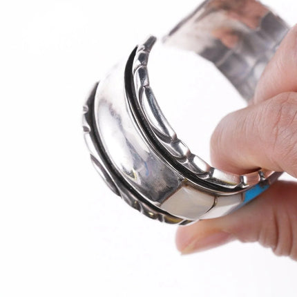 6.5" Vintage Navajo turquoise/shell sterling silver cuff bracelet - Estate Fresh Austin