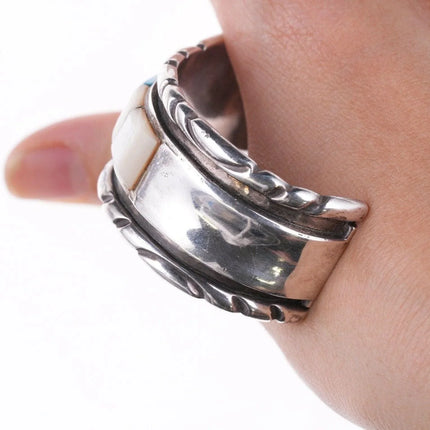 6.5" Vintage Navajo turquoise/shell sterling silver cuff bracelet - Estate Fresh Austin