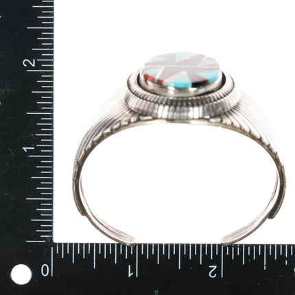 6.5" Vintage Native American sterling intarsia inlay cuff bracelet - Estate Fresh Austin