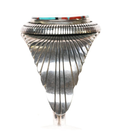 6.5" Vintage Native American sterling intarsia inlay cuff bracelet - Estate Fresh Austin