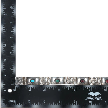 6.5" Vintage Native American sterling multi-stone link bracelet - Estate Fresh Austin