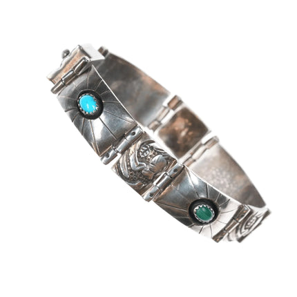 6.5" Vintage Native American sterling multi-stone link bracelet - Estate Fresh Austin