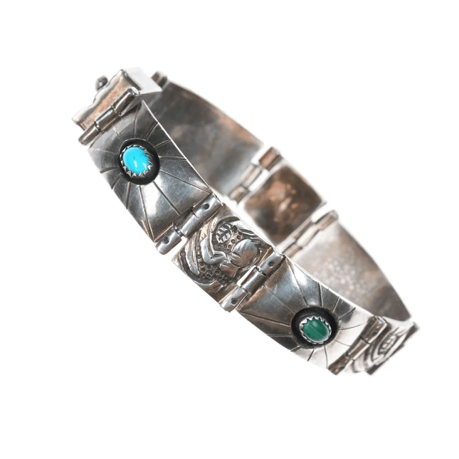 6.5" Vintage Native American sterling multi-stone link bracelet - Estate Fresh Austin