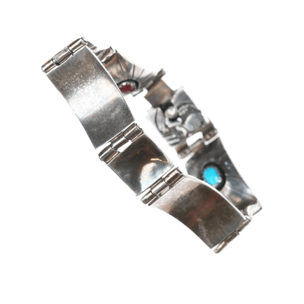 6.5" Vintage Native American sterling multi-stone link bracelet - Estate Fresh Austin