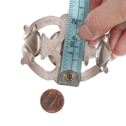 6.5" Vintage Navajo cast silver and turquoise cuff bracelet - Estate Fresh Austin