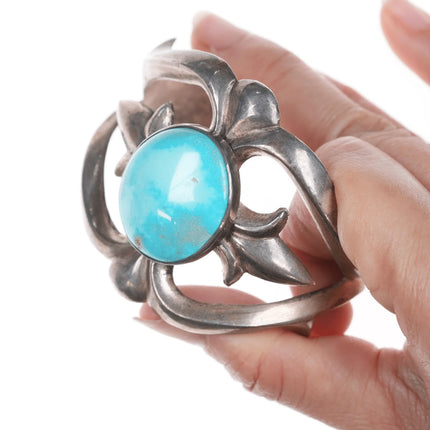 6.5" Vintage Navajo cast silver and turquoise cuff bracelet - Estate Fresh Austin