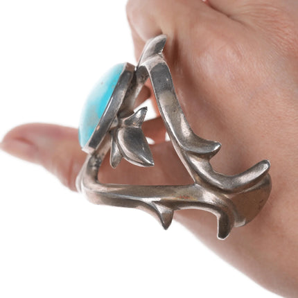 6.5" Vintage Navajo cast silver and turquoise cuff bracelet - Estate Fresh Austin