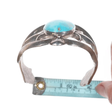 6.5" Vintage Navajo cast silver and turquoise cuff bracelet - Estate Fresh Austin