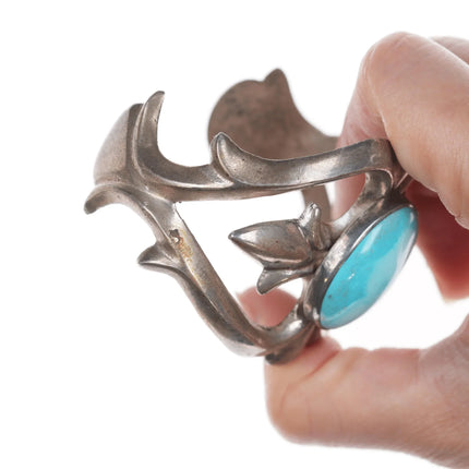 6.5" Vintage Navajo cast silver and turquoise cuff bracelet - Estate Fresh Austin