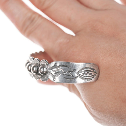 6.5" Vintage Navajo curio Hand stamped silver cuff bracelet with snake stampings - Estate Fresh Austin