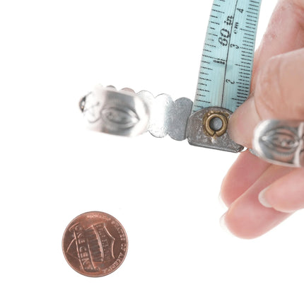 6.5" Vintage Navajo curio Hand stamped silver cuff bracelet with snake stampings - Estate Fresh Austin