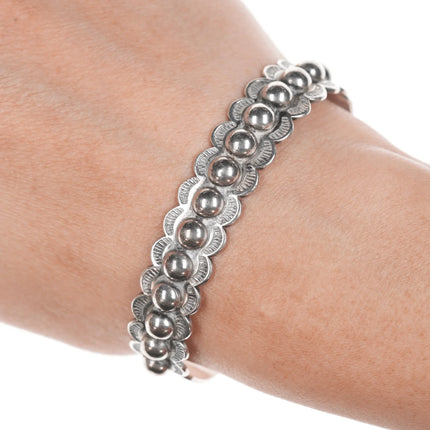 6.5" Vintage Navajo curio Hand stamped silver cuff bracelet with snake stampings - Estate Fresh Austin