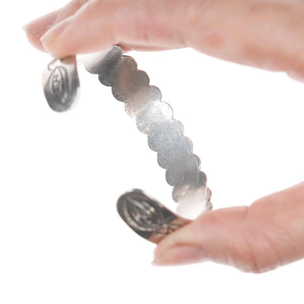 6.5" Vintage Navajo curio Hand stamped silver cuff bracelet with snake stampings - Estate Fresh Austin