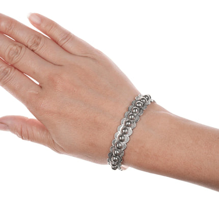 6.5" Vintage Navajo curio Hand stamped silver cuff bracelet with snake stampings - Estate Fresh Austin