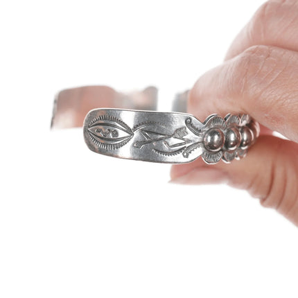 6.5" Vintage Navajo curio Hand stamped silver cuff bracelet with snake stampings - Estate Fresh Austin