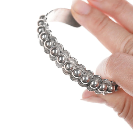 6.5" Vintage Navajo curio Hand stamped silver cuff bracelet with snake stampings - Estate Fresh Austin