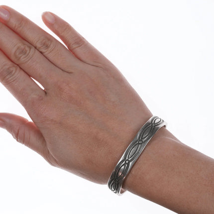 6.5" Vintage Navajo Hand Stamped Sterling Cuff Bracelet - Estate Fresh Austin