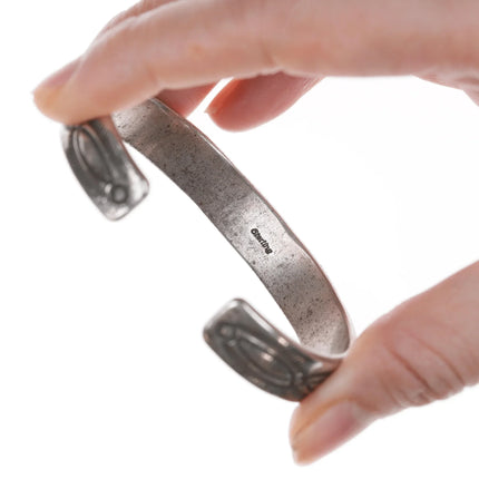 6.5" Vintage Navajo Hand Stamped Sterling Cuff Bracelet - Estate Fresh Austin