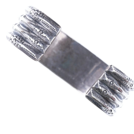 6.5" Vintage Navajo Heavy Stamped silver ribbed bracelet - Estate Fresh Austin