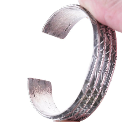 6.5" Vintage Navajo Heavy Stamped silver ribbed bracelet - Estate Fresh Austin