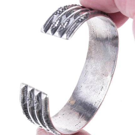 6.5" Vintage Navajo Heavy Stamped silver ribbed bracelet - Estate Fresh Austin