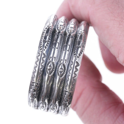 6.5" Vintage Navajo Heavy Stamped silver ribbed bracelet - Estate Fresh Austin