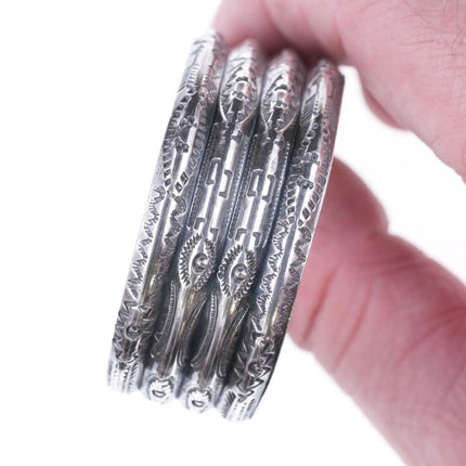 6.5" Vintage Navajo Heavy Stamped silver ribbed bracelet - Estate Fresh Austin