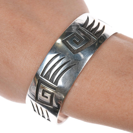 6.5" Vintage Navajo Overlay claw design cuff bracelet sterling - Estate Fresh Austin