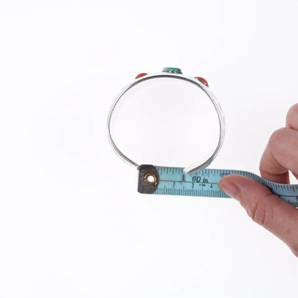 6.5" Vintage Navajo Stamped silver shadowbox bracelet with turquoise and coral - Estate Fresh Austin