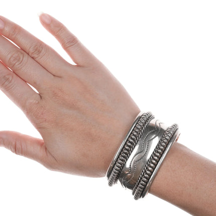 6.5" Vintage Navajo Sterling twisted wire wide cuff bracelet - Estate Fresh Austin
