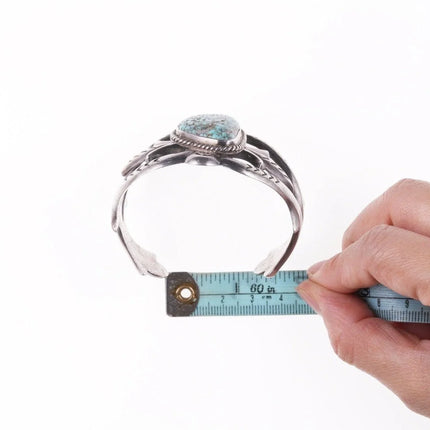 6.5" Vintage Navajo Tufa cast silver bracelet with turquoise - Estate Fresh Austin