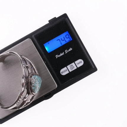 6.5" Vintage Navajo Tufa cast silver bracelet with turquoise - Estate Fresh Austin