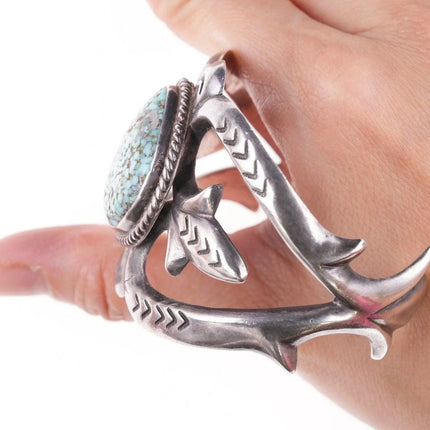 6.5" Vintage Navajo Tufa cast silver bracelet with turquoise - Estate Fresh Austin