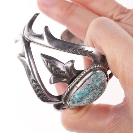 6.5" Vintage Navajo Tufa cast silver bracelet with turquoise - Estate Fresh Austin