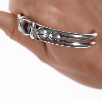 6.5" Vintage Southwestern modernist sterling and carnelian cuff bracelet - Estate Fresh Austin