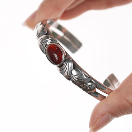 6.5" Vintage Southwestern modernist sterling and carnelian cuff bracelet - Estate Fresh Austin