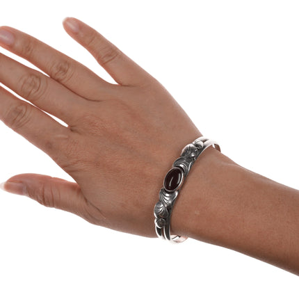 6.5" Vintage Southwestern modernist sterling and carnelian cuff bracelet - Estate Fresh Austin