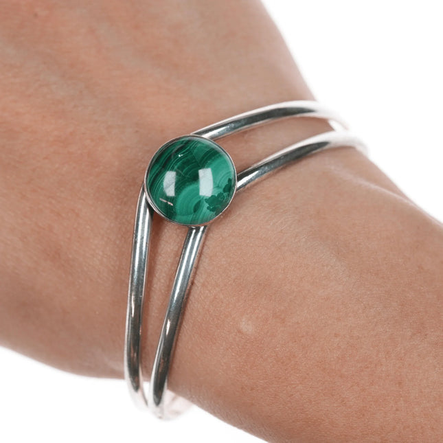 6.5" Vintage Southwestern Modernist sterling and malachite cuff bracelet - Estate Fresh Austin