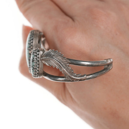 6.5" Vintage Southwestern sterling and turquoise cuff bracelet with fancy bezels - Estate Fresh Austin