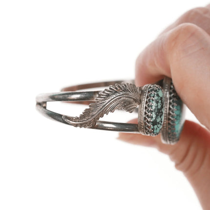 6.5" Vintage Southwestern sterling and turquoise cuff bracelet with fancy bezels - Estate Fresh Austin